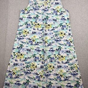 Dress J. Jill Blue White Scenic Beach Villa Palm Tree Shift Tank Linen Size S